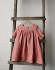 Salmon Short Sleeve Classic Linen Dress