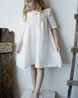 White Short Sleeve Classic Linen Dress