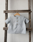 Baby Blue Short Sleeve Button Linen Shirt