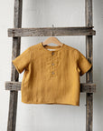 Mustard Short Sleeve Button Linen Shirt