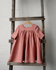 Salmon Short Sleeve Classic Linen Dress