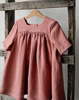 Salmon Short Sleeve Classic Linen Dress