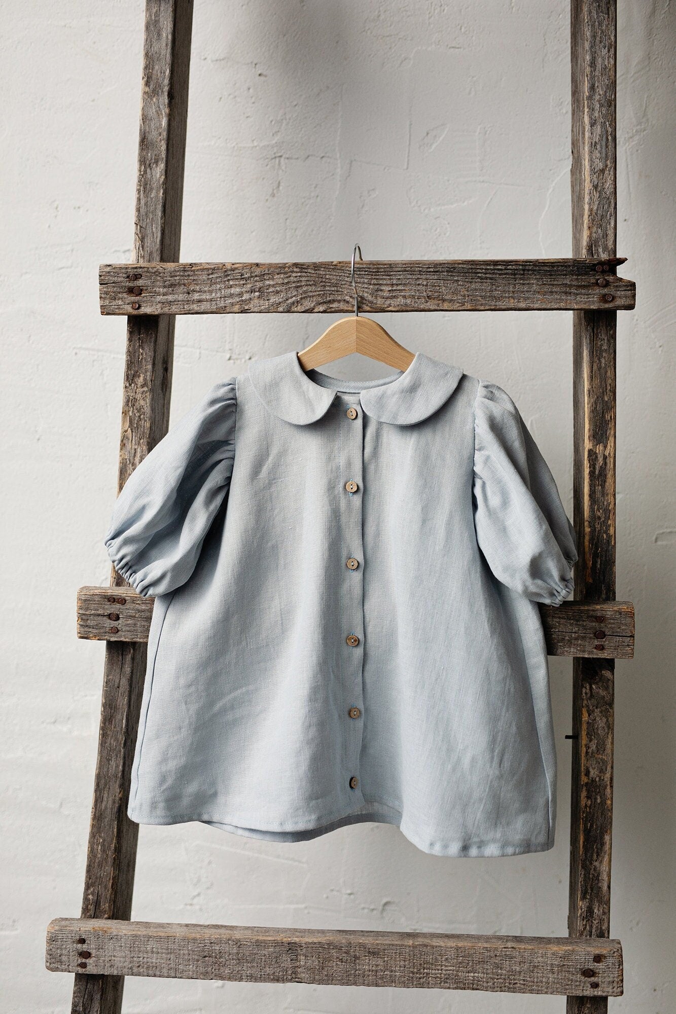Baby Blue Short Sleeve Linen Tunic Dress  allthebeautifullinen