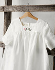 White Short Sleeve Classic Linen Dress