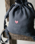 Pink Heart Linen Backpack