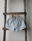 Blue Polka Dot Festive Linen Shorts
