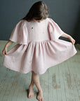 Baby Pink Exclusive Flower Linen Dress