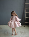 Baby Pink Exclusive Flower Linen Dress