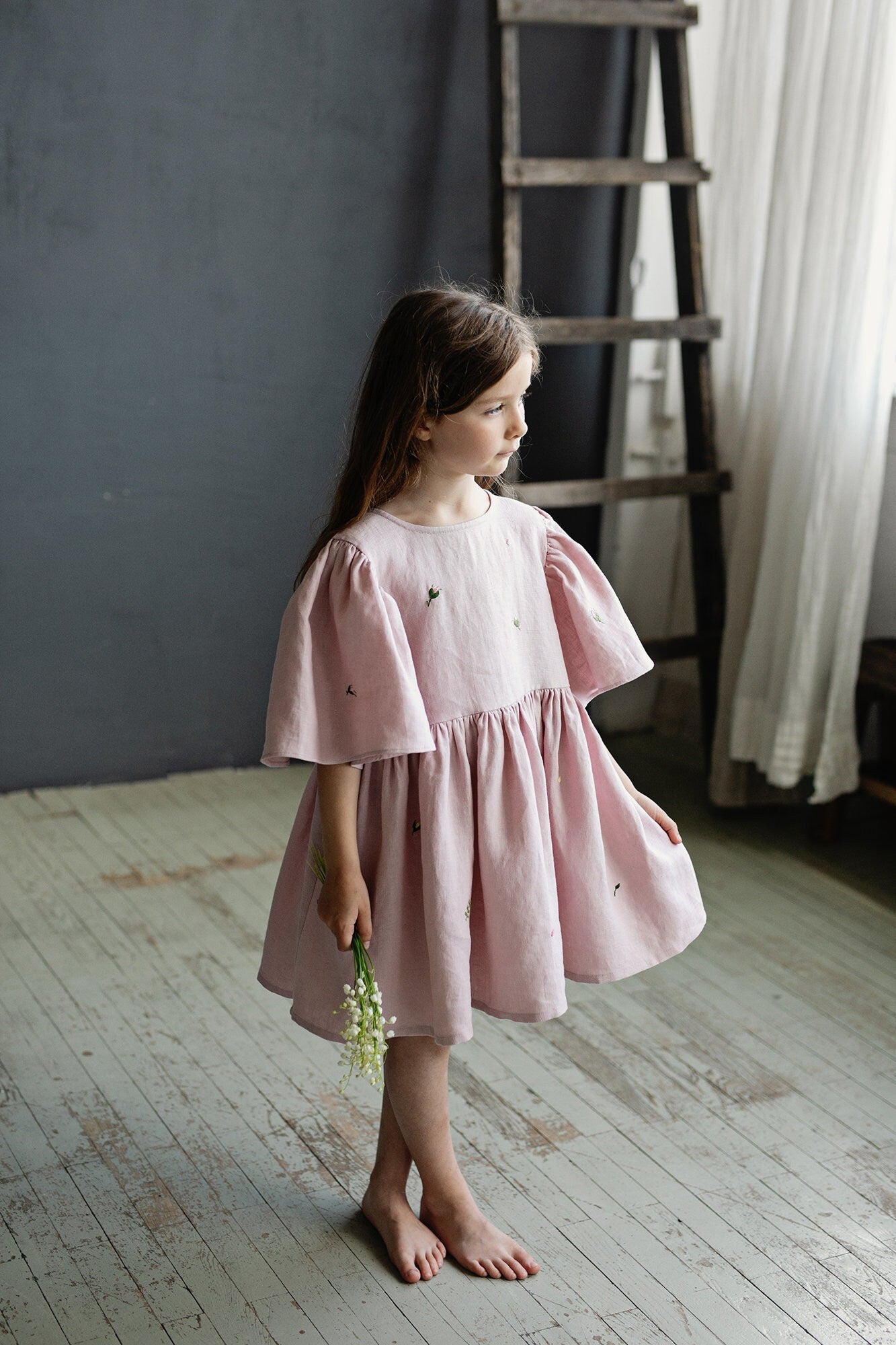 Baby Pink Exclusive Flower Linen Dress allthebeautifullinen Baby Pink Exclusive Flower Linen Dress allthebeautifullinen
