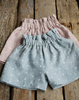 Blue Polka Dot Festive Linen Shorts