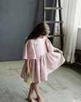 Baby Pink Exclusive Flower Linen Dress