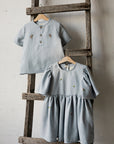Baby Blue Exclusive Flower Linen Dress