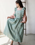 Mint Long Vintage Linen Apron