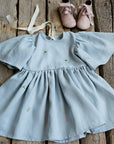 Baby Blue Exclusive Flower Linen Dress