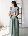 Mint Long Vintage Linen Apron