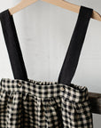 Black Gingham Autumn Linen Shorts with Suspenders