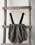 Black Gingham Autumn Linen Shorts with Suspenders