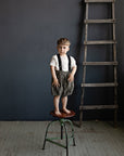 Black Gingham Autumn Linen Shorts with Suspenders