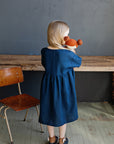 Navy Blue Anemone Linen Dress