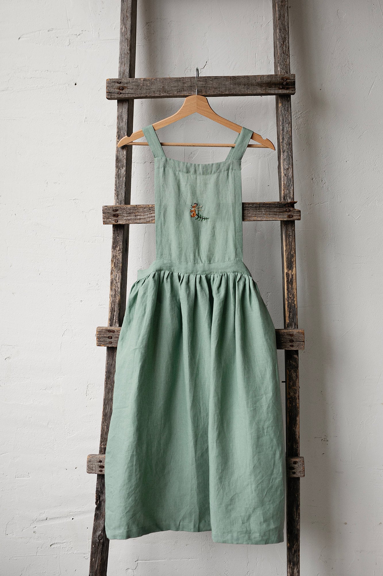Mint Christmas Midi Cross Back Linen Pinafore