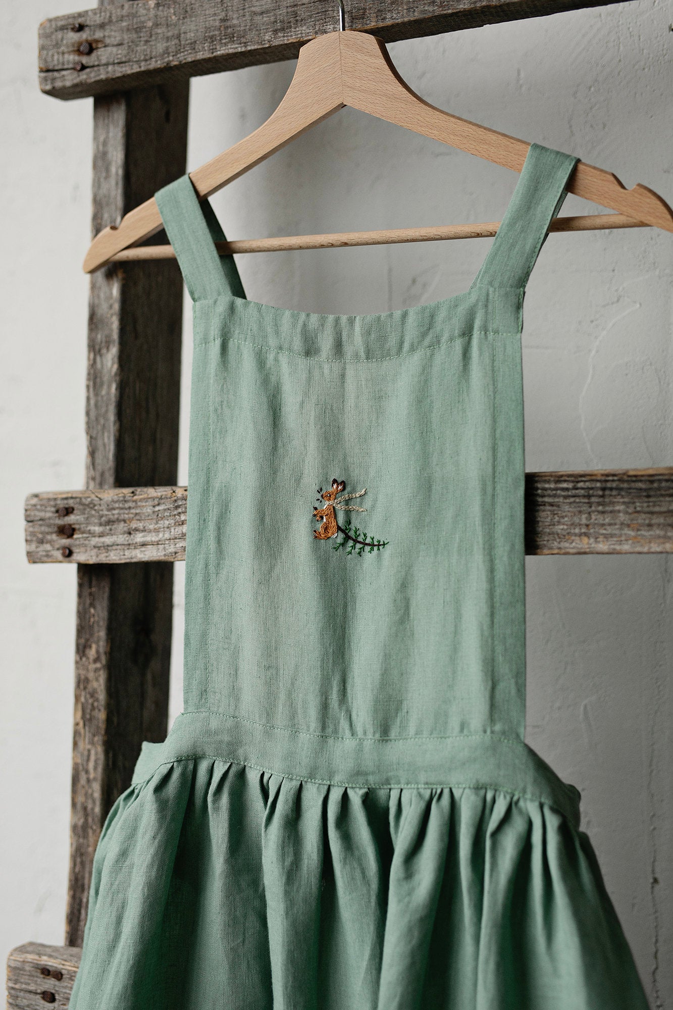 Mint Christmas Midi Cross Back Linen Pinafore