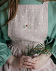 Pink Polka Dot Christmas Midi Cross Back Linen Pinafore
