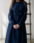 Navy Blue Victorian Linen Dress
