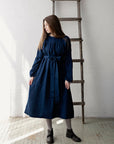 Navy Blue Victorian Linen Dress