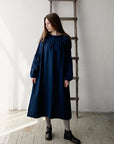 Navy Blue Victorian Linen Dress