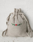 Red Flower Pouch Linen Bag