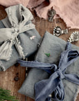 Set of 2 Grey Linen Tea Towel Gift Wrap