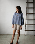 Dusty Blue Romantic Linen Tunic