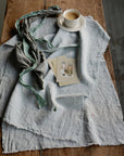 Set of 2 Light Blue Linen Tea Towel Gift Wrap