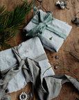 Set of 2 Light Blue Linen Tea Towel Gift Wrap