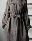 Brown Stripe Victorian Linen Dress
