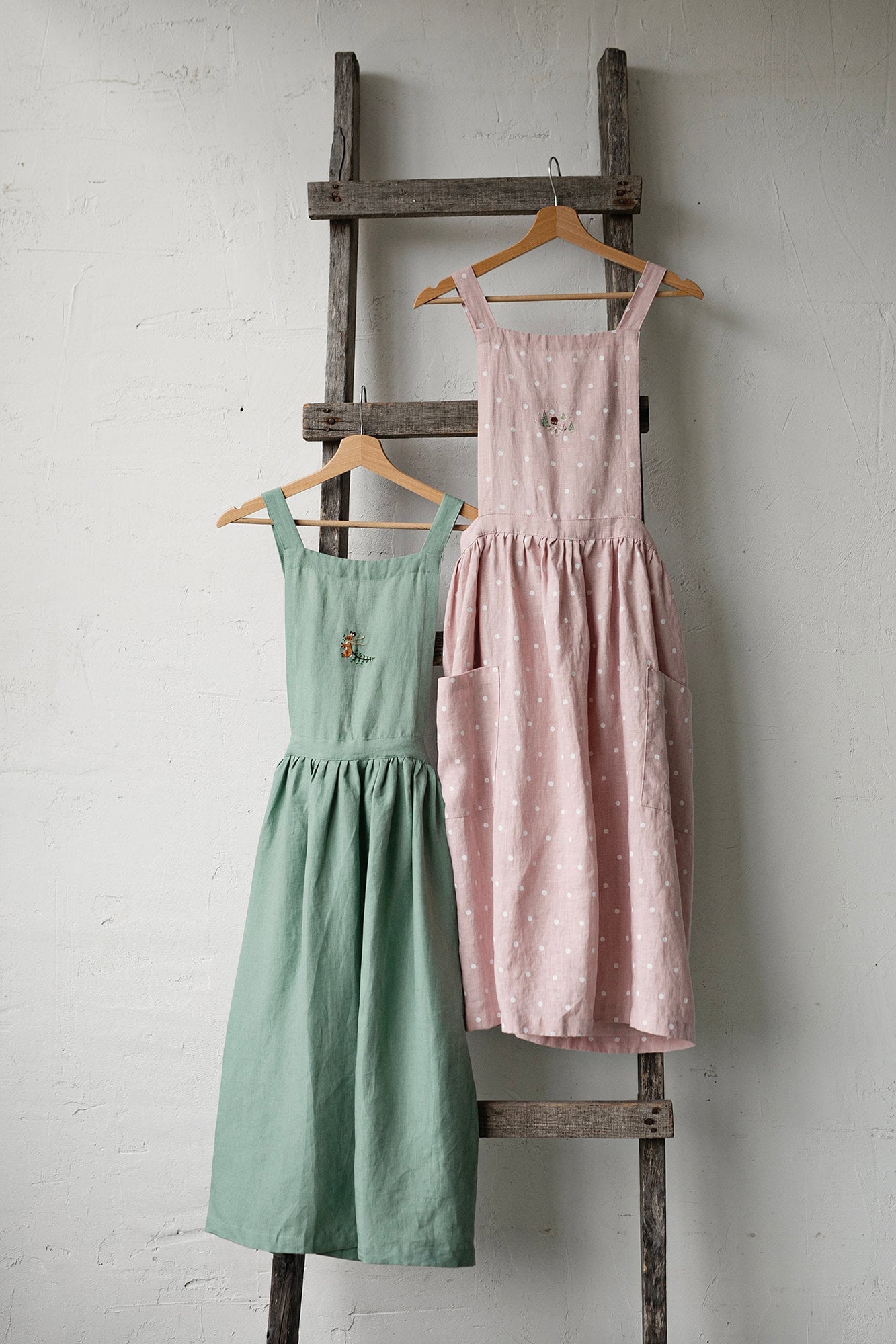 Pink Polka Dot Christmas Midi Cross Back Linen Pinafore