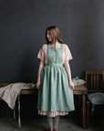 Mint Christmas Midi Cross Back Linen Pinafore
