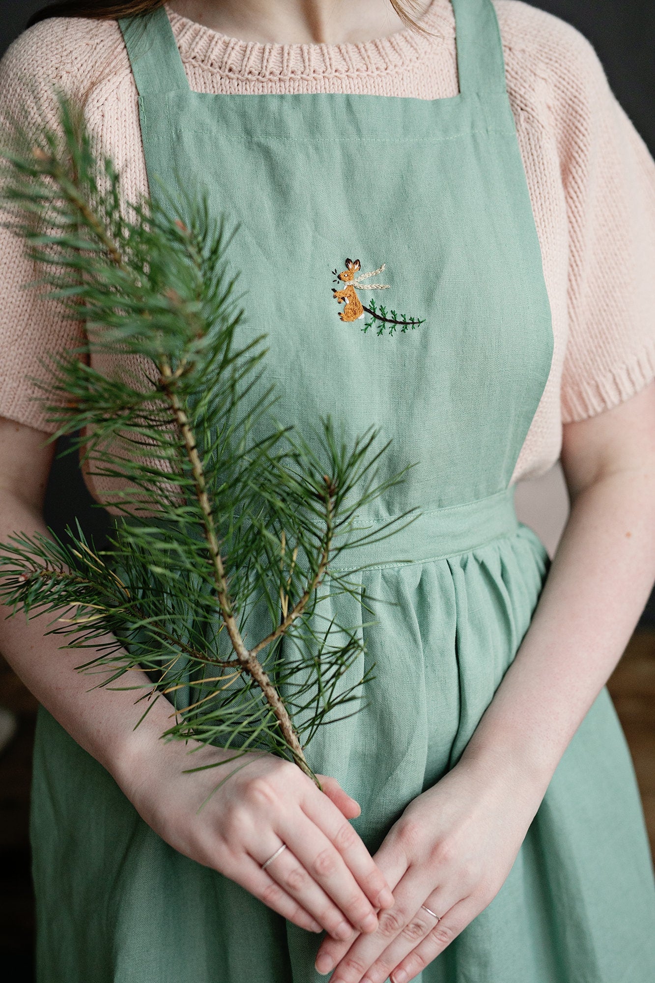 Mint Christmas Midi Cross Back Linen Pinafore