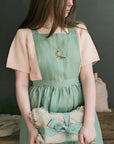 Mint Christmas Midi Cross Back Linen Pinafore