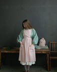 Pink Polka Dot Christmas Midi Cross Back Linen Pinafore