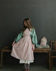 Pink Polka Dot Christmas Midi Cross Back Linen Pinafore