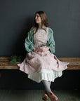 Pink Polka Dot Christmas Midi Cross Back Linen Pinafore