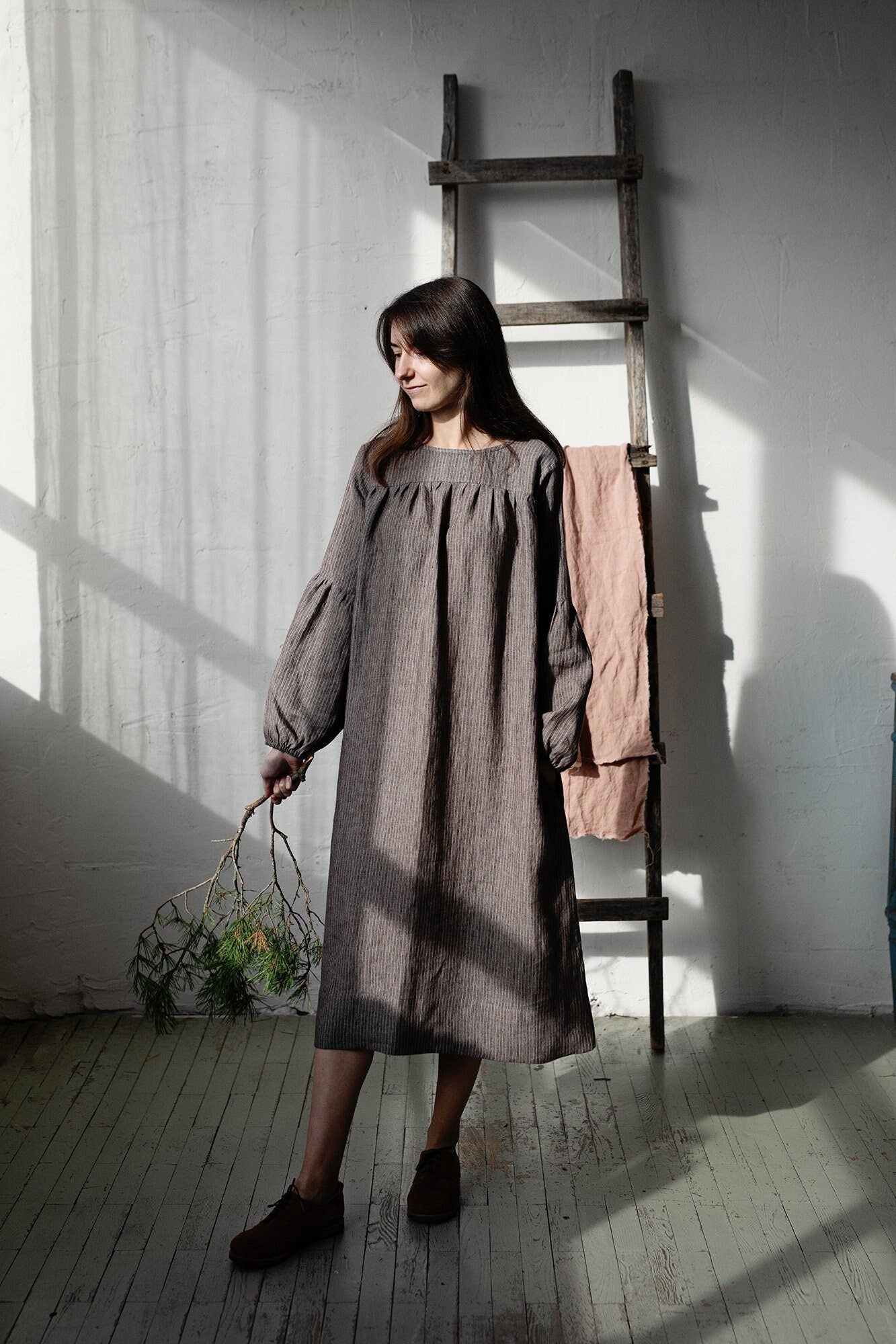 Brown Stripe Victorian Linen Dress – allthebeautifullinen