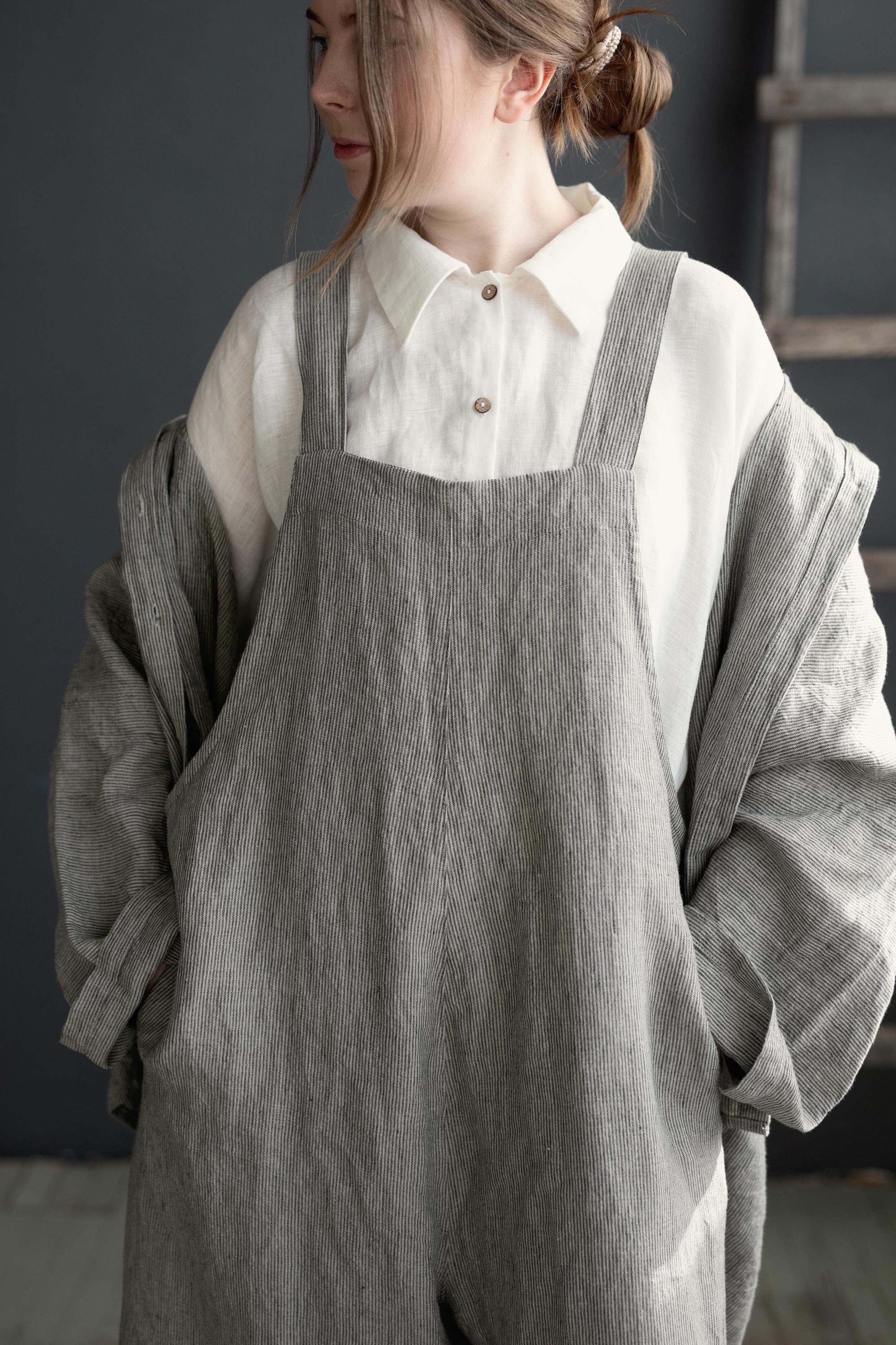 B&amp;W Stripe Linen Overalls