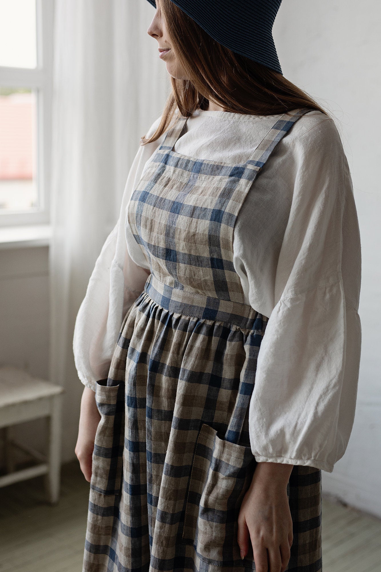 Beach Festive Cottage Linen Dress, Size XL (STOCK)