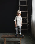 Natural Short Sleeve Button Linen Shirt, 3-4 years, Bambi embroidery (STOCK)