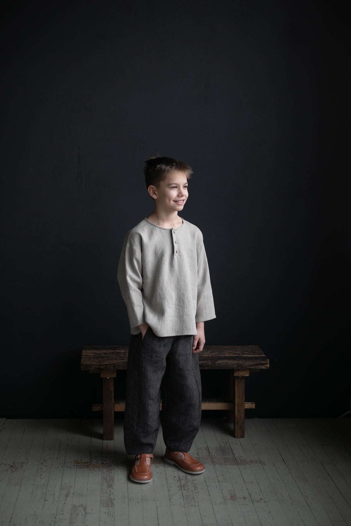 Natural Long Sleeve Henley Linen Shirt