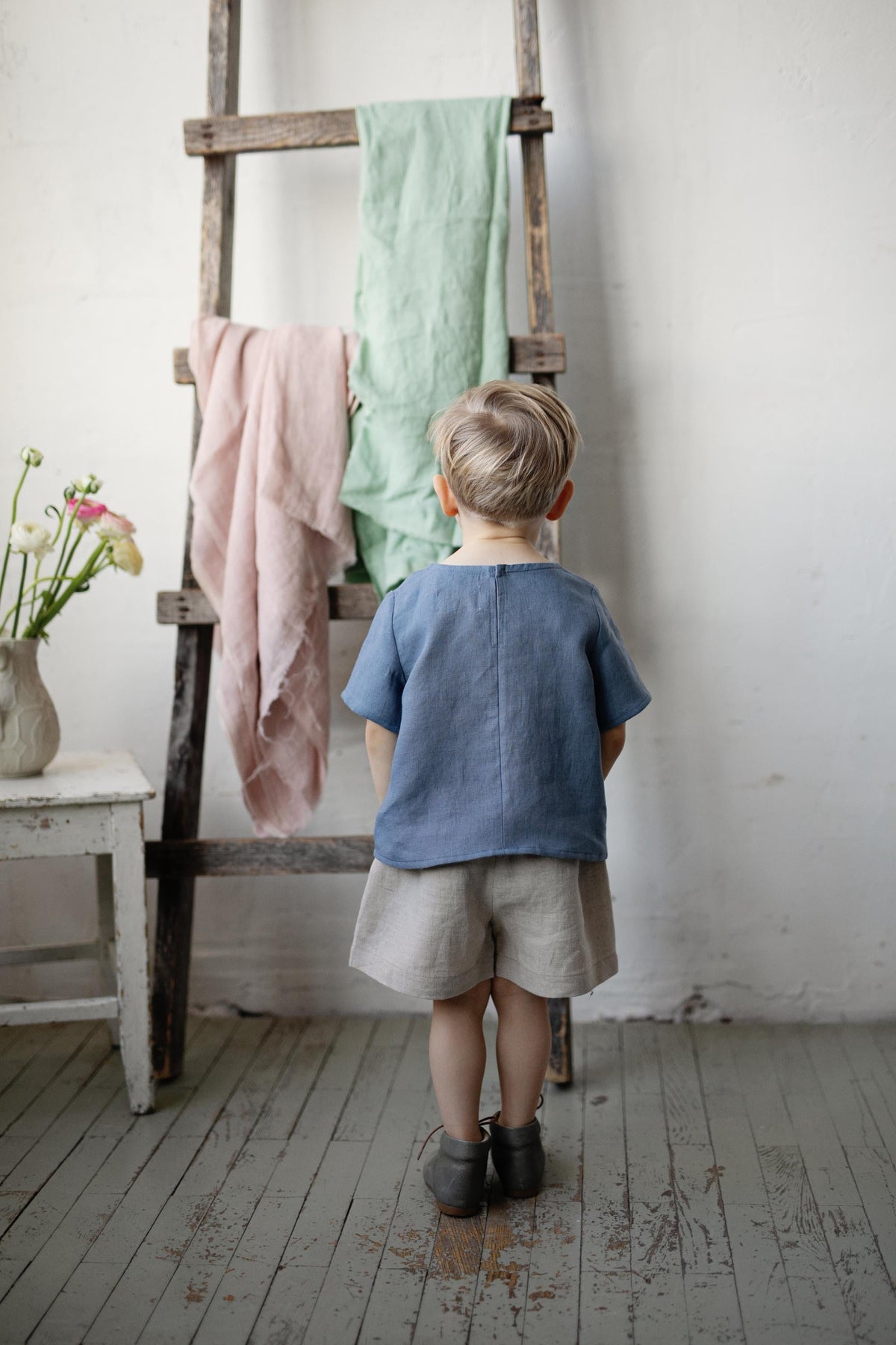 Dusty Blue Linen T-Shirt, 3-4 years (STOCK)