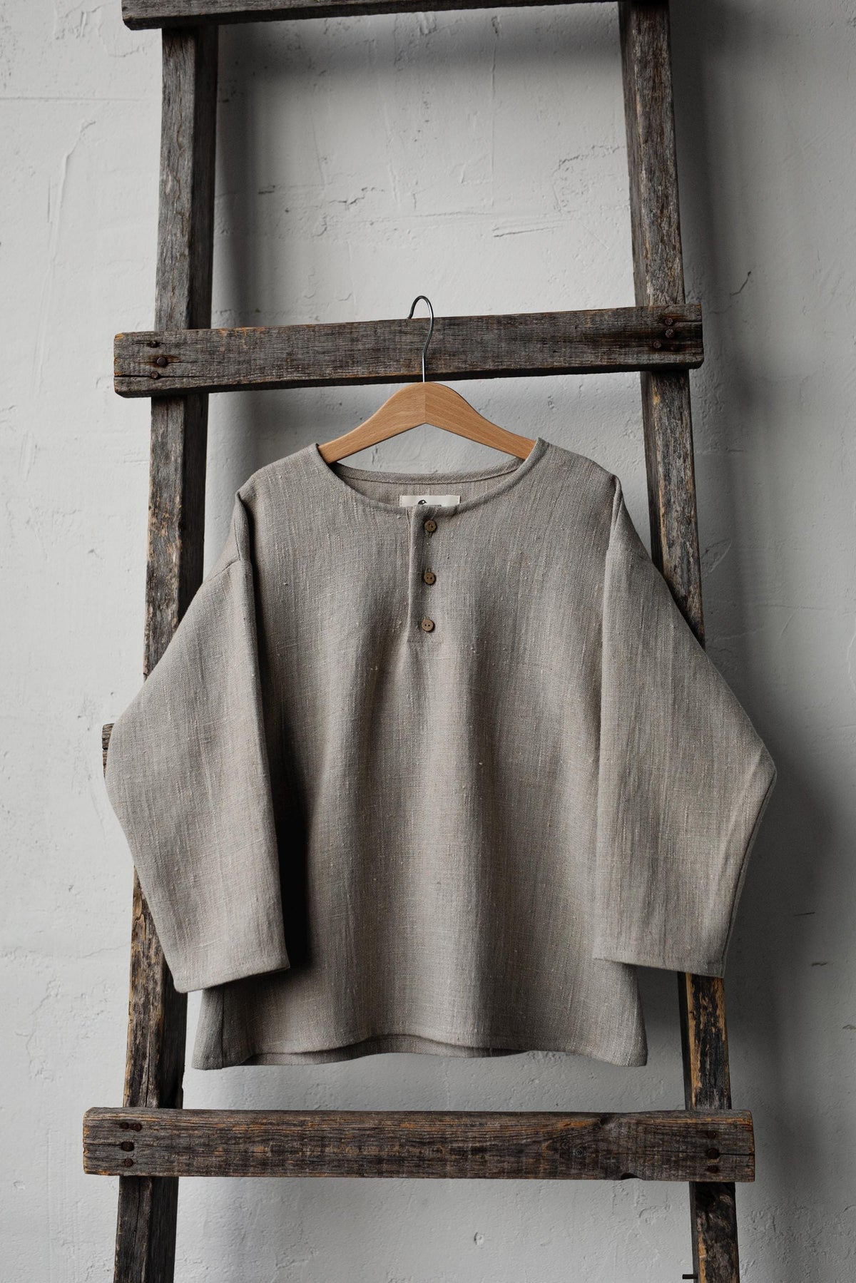 Natural Long Sleeve Henley Linen Shirt