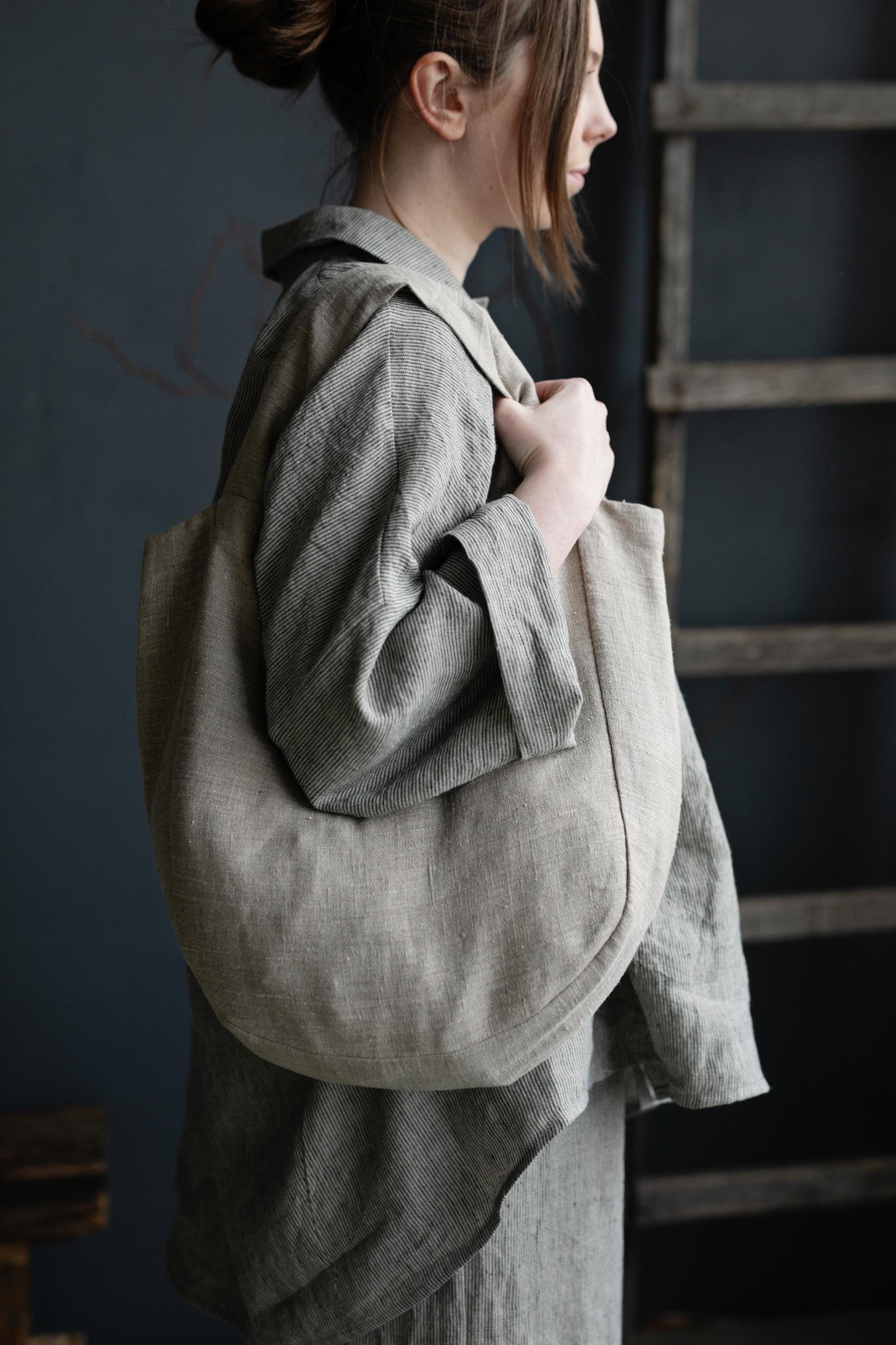 Natural Small Round Linen Bag